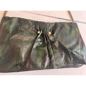 Vintage Deena & Ozzy Snakeskin Print Leather Small Handbag Clutch Wallet